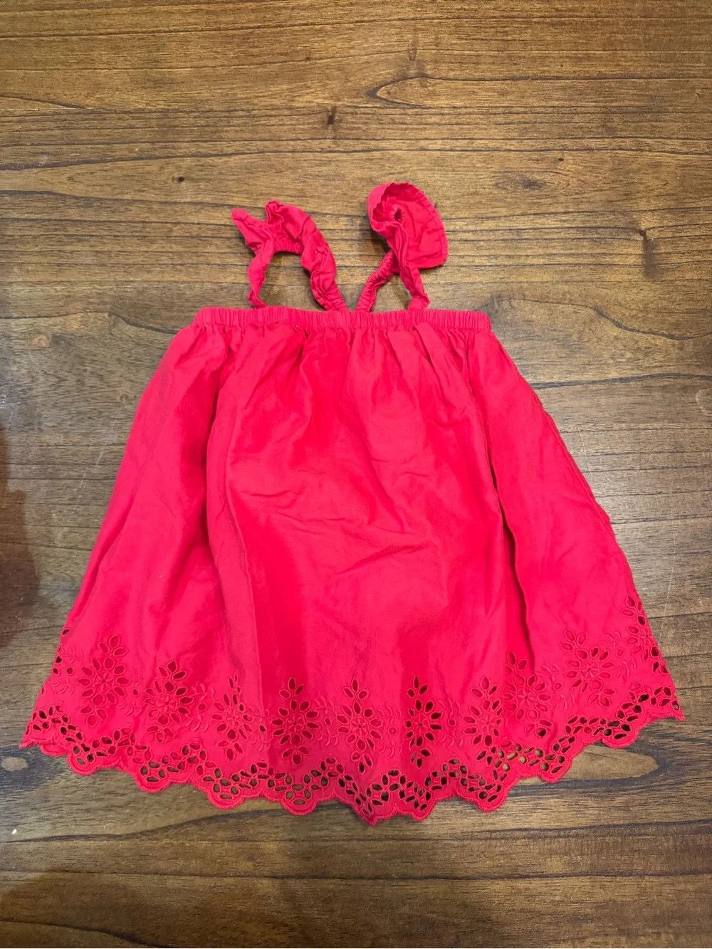 Girls Bright Red Eyelet Sundress